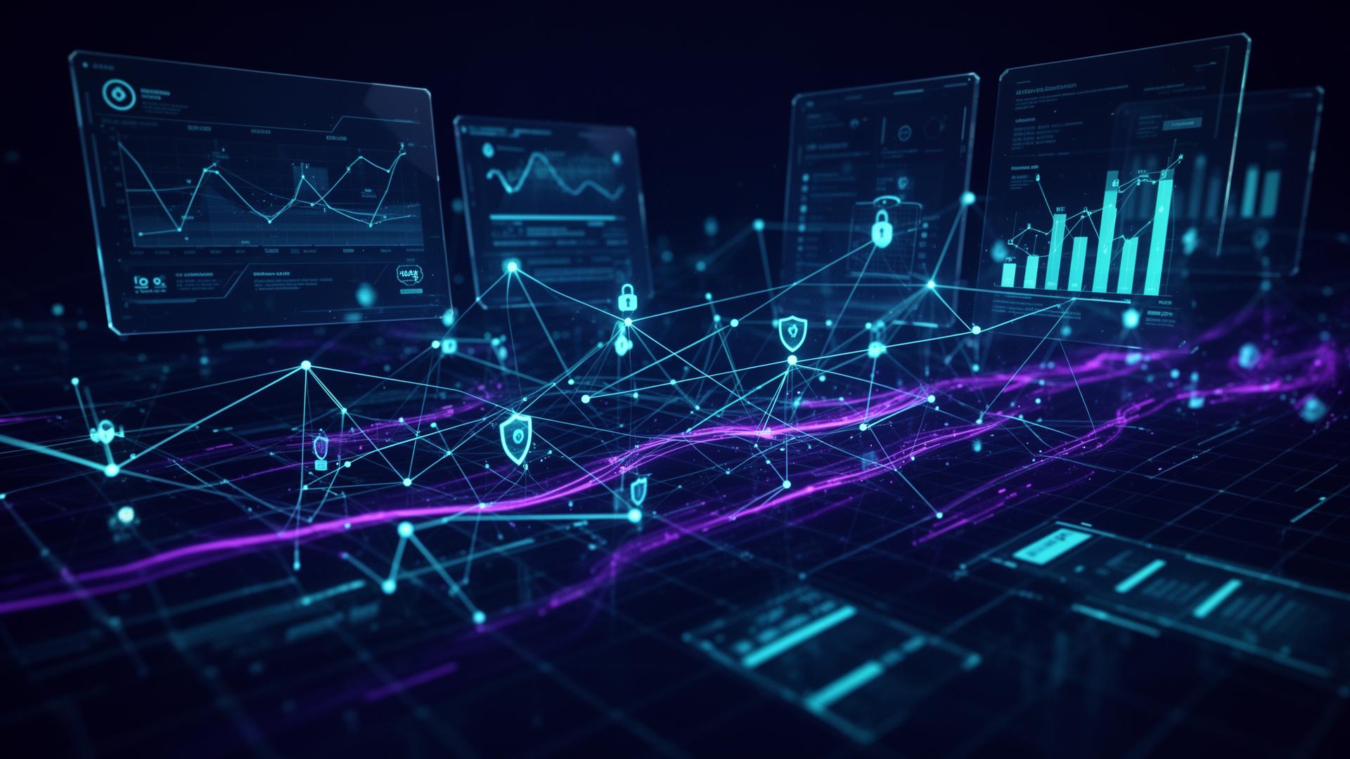 Animated cybersecurity dashboard with threat intelligence and compliance visualizations